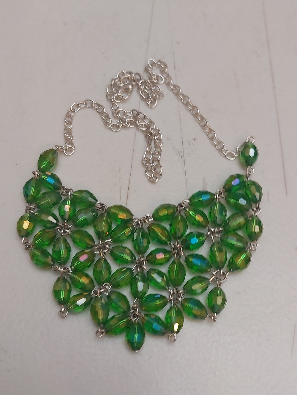 Iridescent Green Bead Cluster Bib Statement Necklace
